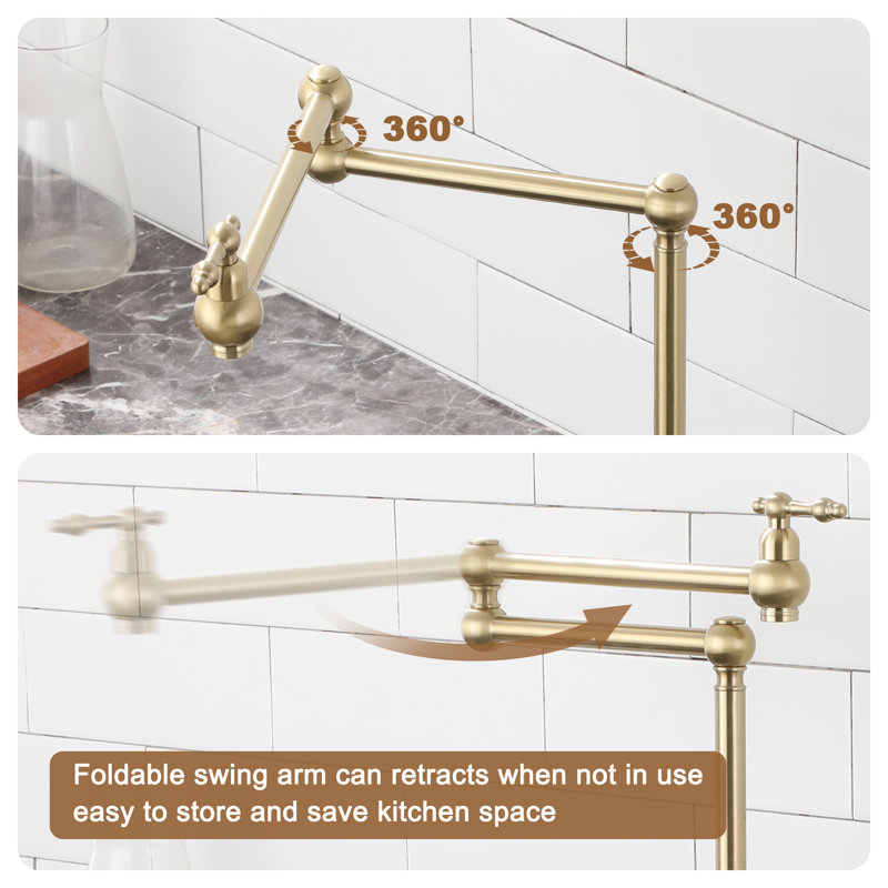 Cedar CASAINC 1.8 GPM Pot Filler Kitchen Faucet with 2 Handle, Brushed Gold