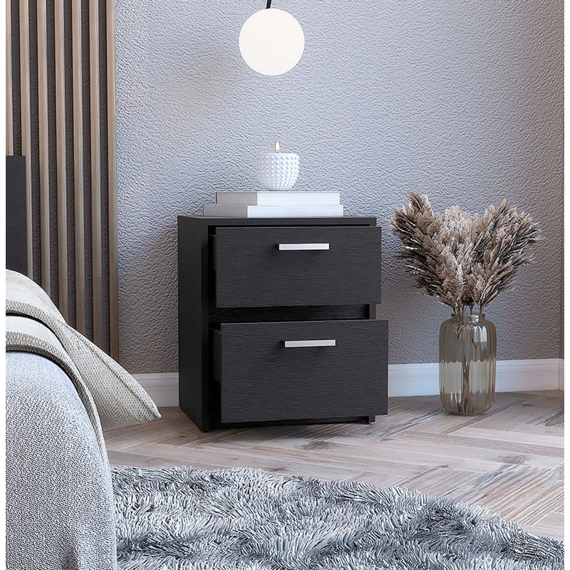 Table de chevet 2 tiroirs Accursio, Noir