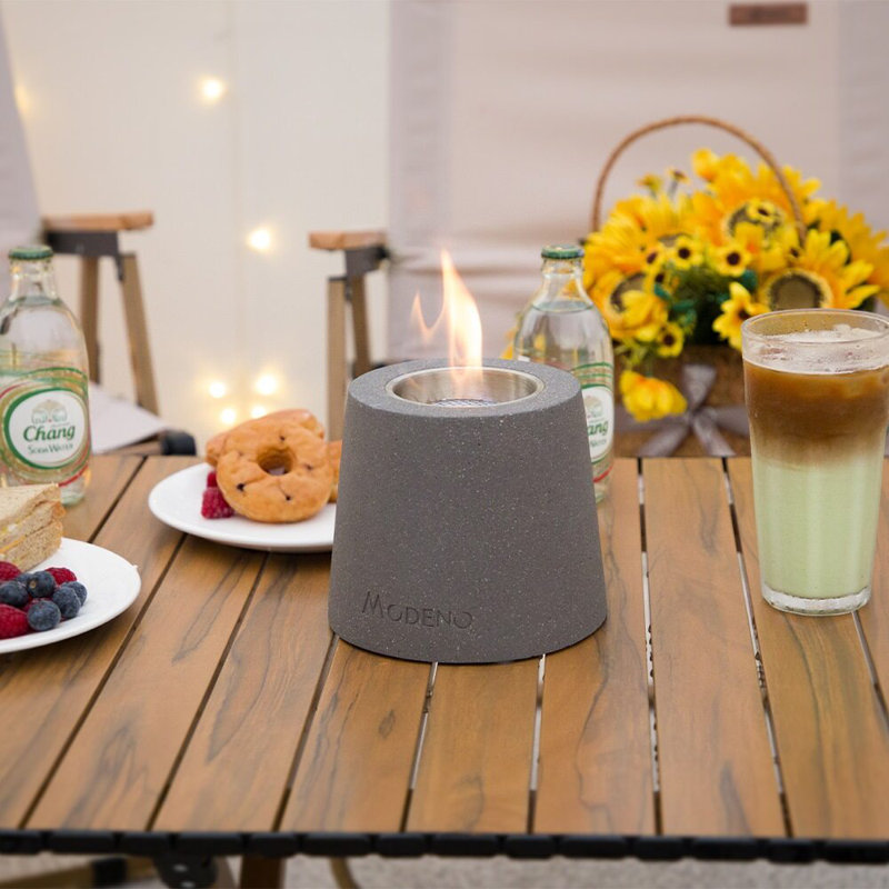 Light Gray Round Concrete Bioethanol Tabletop Fireplace