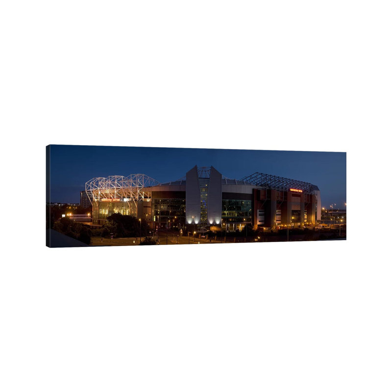 Football Stadium Lit Up At Night, Old Trafford, Greater Manchester, England - Wrapped Canvas Panoramic Print