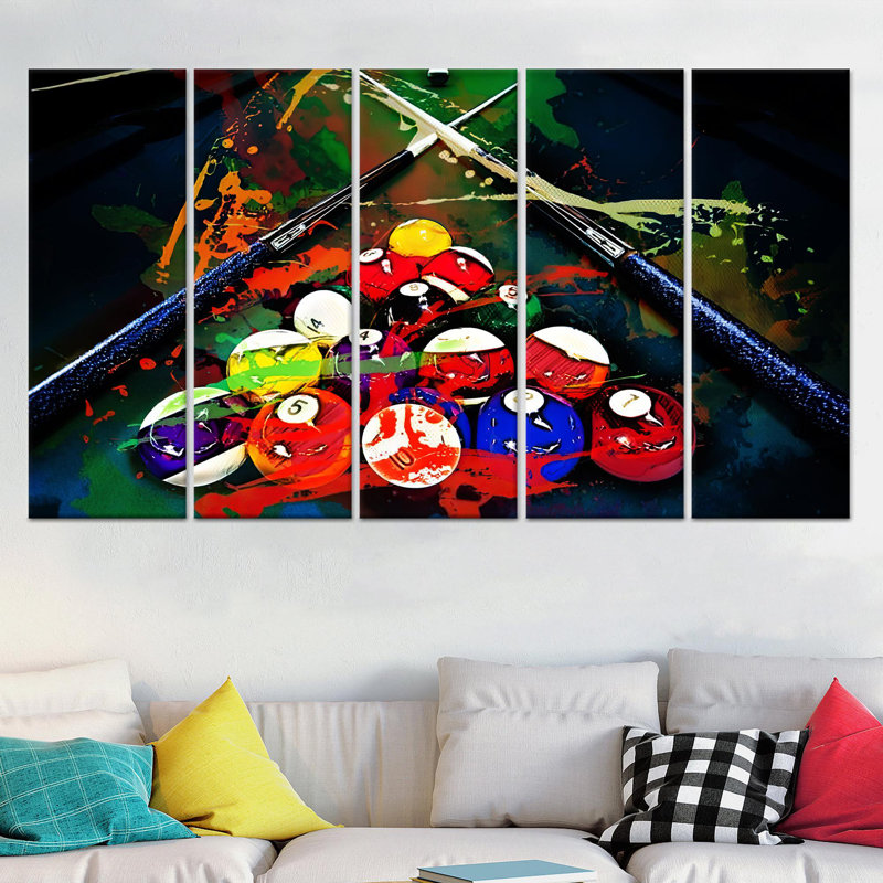 Impression sur toile moderne abstraite sur toile pour billard, toile tendue 5P, H : 43,3 x L : 98,4 pouces