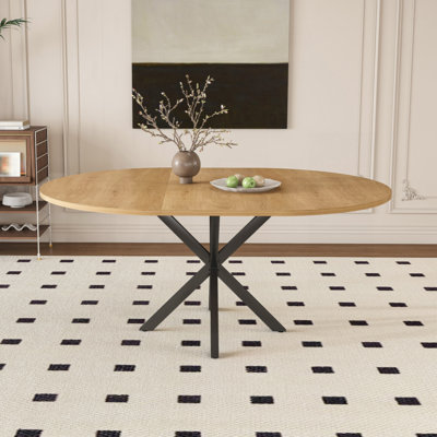 Table de salle à manger extensible ronde pour 2 à 6 personnes, table extensible de 43 à 58 pouces avec base en acier au carbone, mobilier de salle à manger moderne peu encombrant
