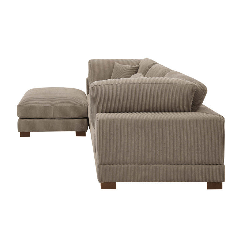 Canapé modulaire rembourré 4 pièces Temica, Velours côtelé chameau
