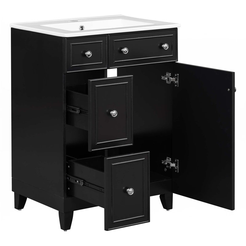 Armoire de meuble-lavabo 24 po avec lavabo en céramique, Noir