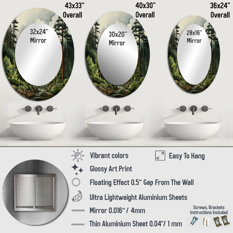 Miroir mural Pine, 36 po x 24 po