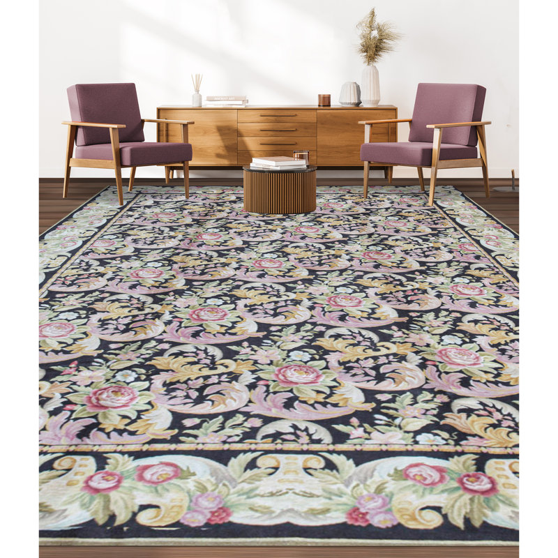 Savonnerie Wool Floral Area Rug