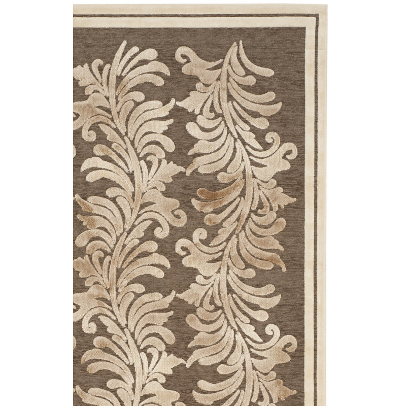 Tapis floral beige / brun Plume, Rectangle 2 pi 7 po x 4 pi