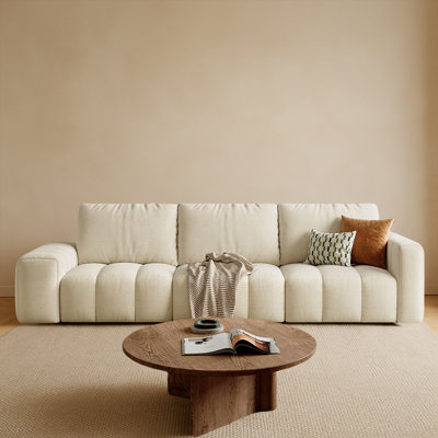 98.7"3-Seat Combination Sofa With Cat-Scratch Resistant Material, High-Low Armrests, Modern Design,Beige