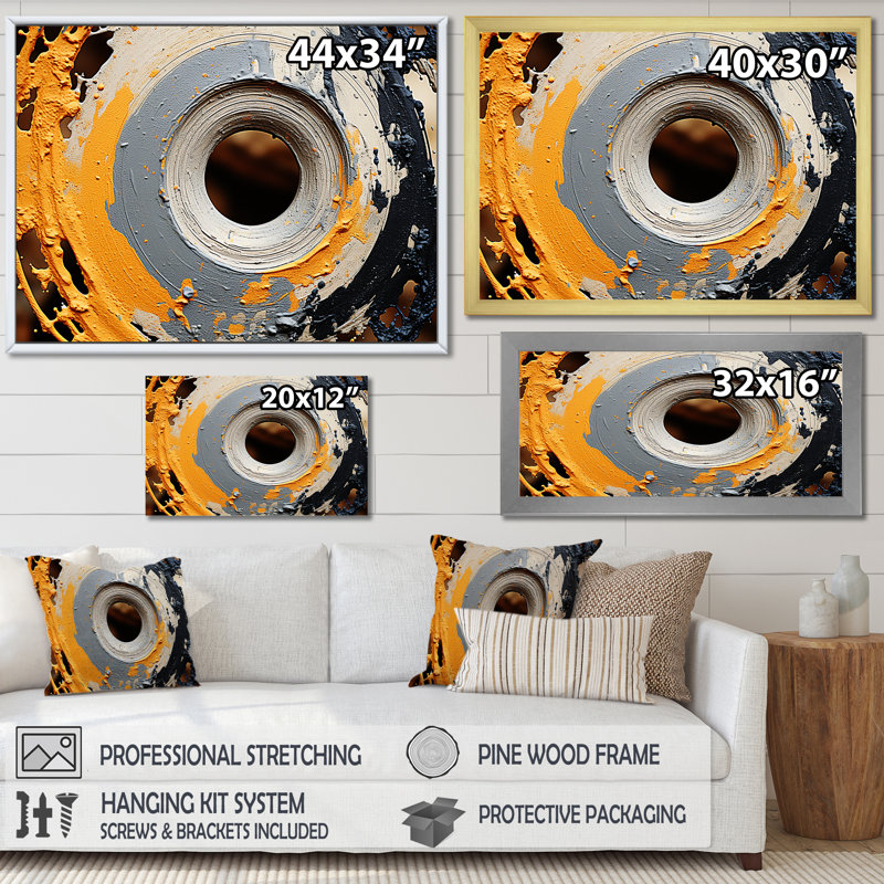 Spirale de pierre moderne gris et jaune - art abstrait spirales murales, Toile tendue, H 40 po x l 60 po x P 1,5 po