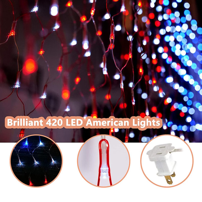 Guirlande imperméable avec drapeau des États-Unis 420LED