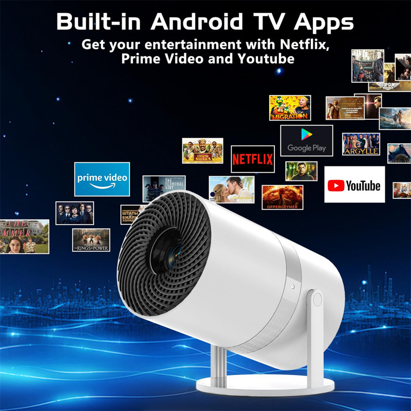 ?Auto Keystone?Mini Projector Wifi6 Bluetooth With Android App, 210° Rotatable Portable Projector 4K 1080P Supported 50% Zoom, Outdoor/Home Video Projector, Compatible With TV Stick, HDMI, Smartphone