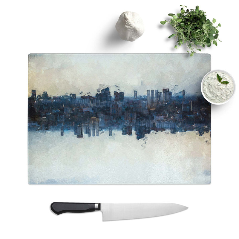 Tempered Glass City Mirror Chopping Board, 39 cm W x 28.5 cm L