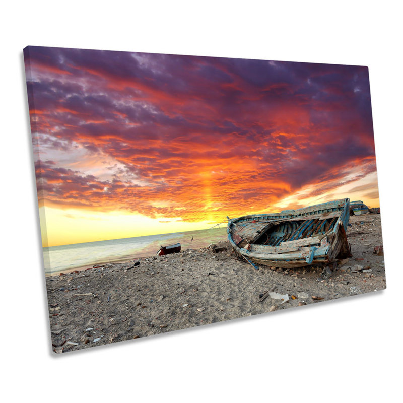 Sunset Beach Boat - Wrapped Canvas Print, 30.5cm H x 45.7cm W x 2cm D