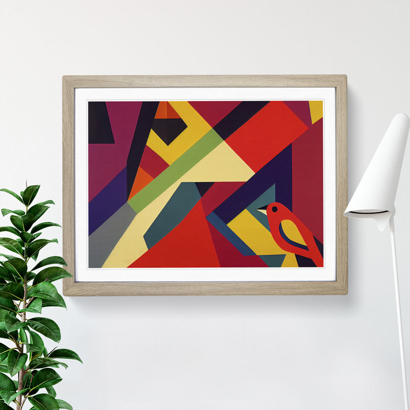 Elegant Abstract Bird 1 Piece Single Picture Frame Wall Art, 25cm H x 34cm W x 2cm D, Oak