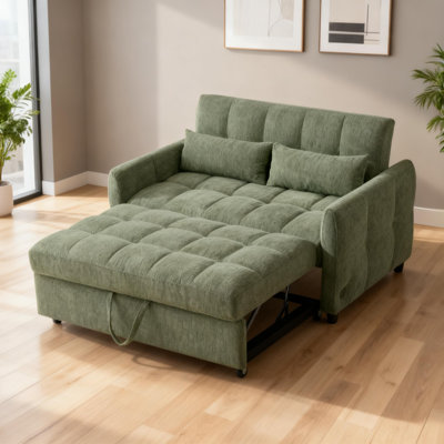 52.10" Loveseat Pull-Out Sofa Bed With Adjustable Backrest, USB Ports, Tufted Design And Two Lumbar Pillows