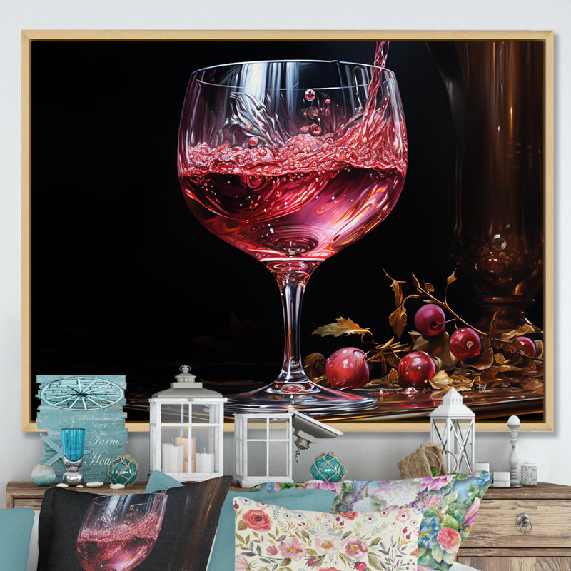Vin rouge rubis radiant avec lueur réfléchissante - art mural vin, Cadre flottant brun, H 16 po x l 32 po x P 1 po