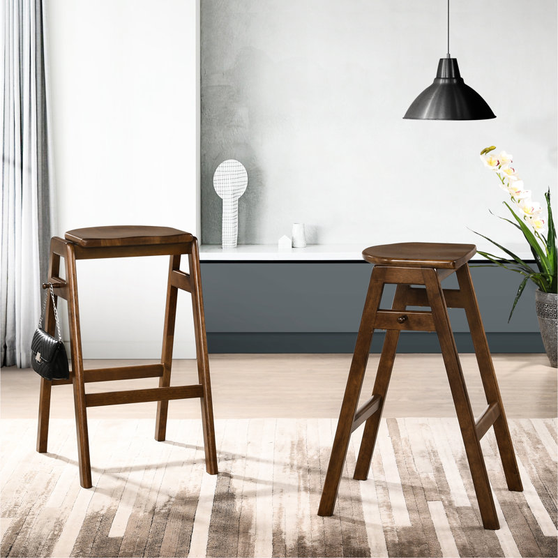2 pièces Mid-Century moderne empilable - Bois d'hévéa massif au fini noyer, assise confortable l 16 po x P 19,69 po H 28,38 po, 2 coussins de soutien