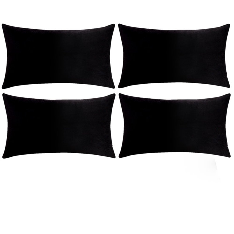 Set Of 4 Throw Pillow Velvet Cushion Covers, Black