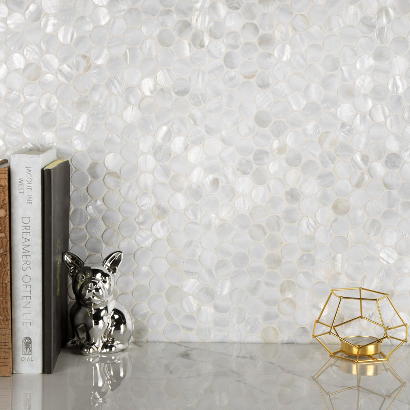 Conchella Mini Penny White 11-1/2" x 11-5/8" Natural Shell Mosaic Tile