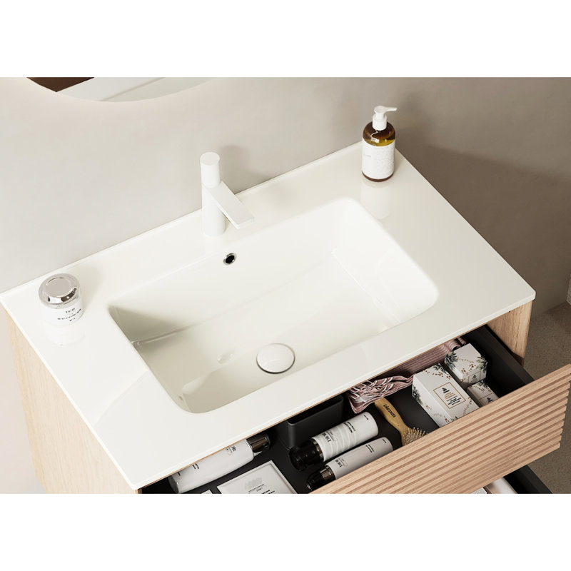 White Ceramic 30" Bathroom Sink Without Cabinet, Glossy, Smooth, Stain-, , Basin With Overflow And Pre-Drilled Hole For A Modern Functional Basin, Curved Corner Counter Top An Attractive