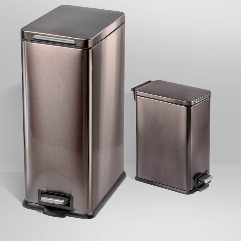 Home Zone Living 12 Gallon and 3 Gallon Slim Stainless Steel Trash Can Combo Set with Step Pedals and Soft-Close Lids