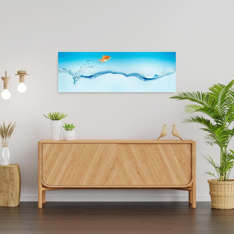Goldfish Jumping Out Of Water by Agliolo Sanford - Wrapped Canvas Panoramic Print, 30.48 cm H x 91.44 cm W