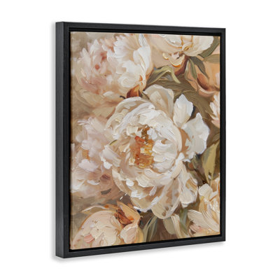 Peachy Peonies Blossoms  Floater Canvas Wall Art, design by Arlington Prints