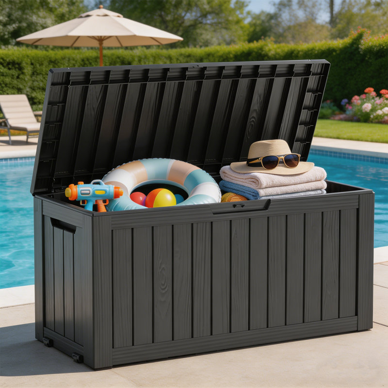 Boîte de rangement de patio 72 litres résistante à l'eau et verrouillable, Coffre de terrasse 72 gallons