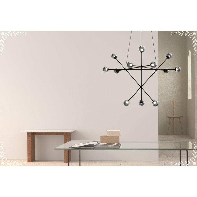 Proton 12 - Light LED Chandelier, Polished Black Nickel, Smoke