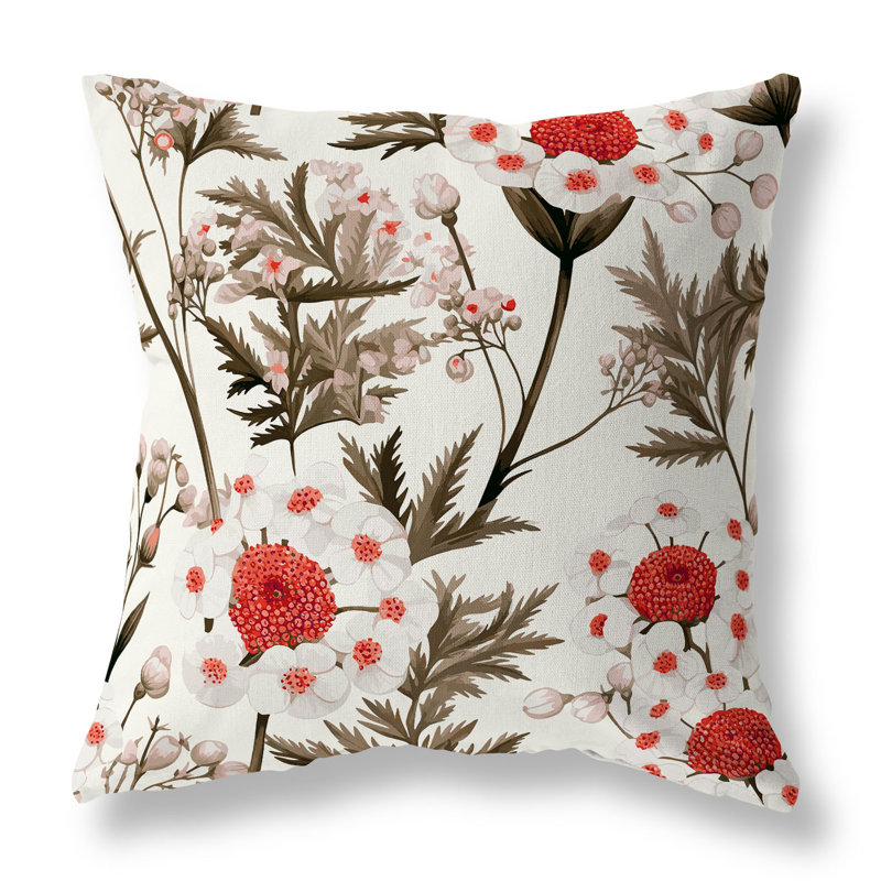 Millefolium Harmony Floral Reversible Throw Pillow, 16"H x 16"W, Brown/Red