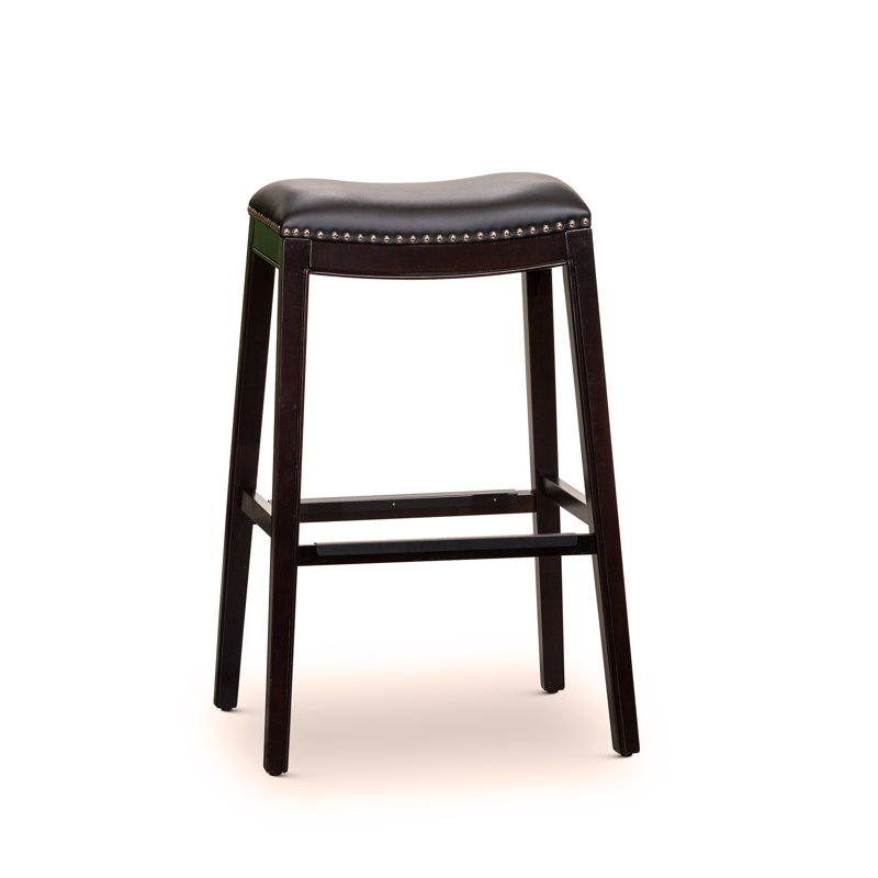 Charming And Durable Bar Stool With Premium Leather Seat For Various Spaces, Black, Espresso