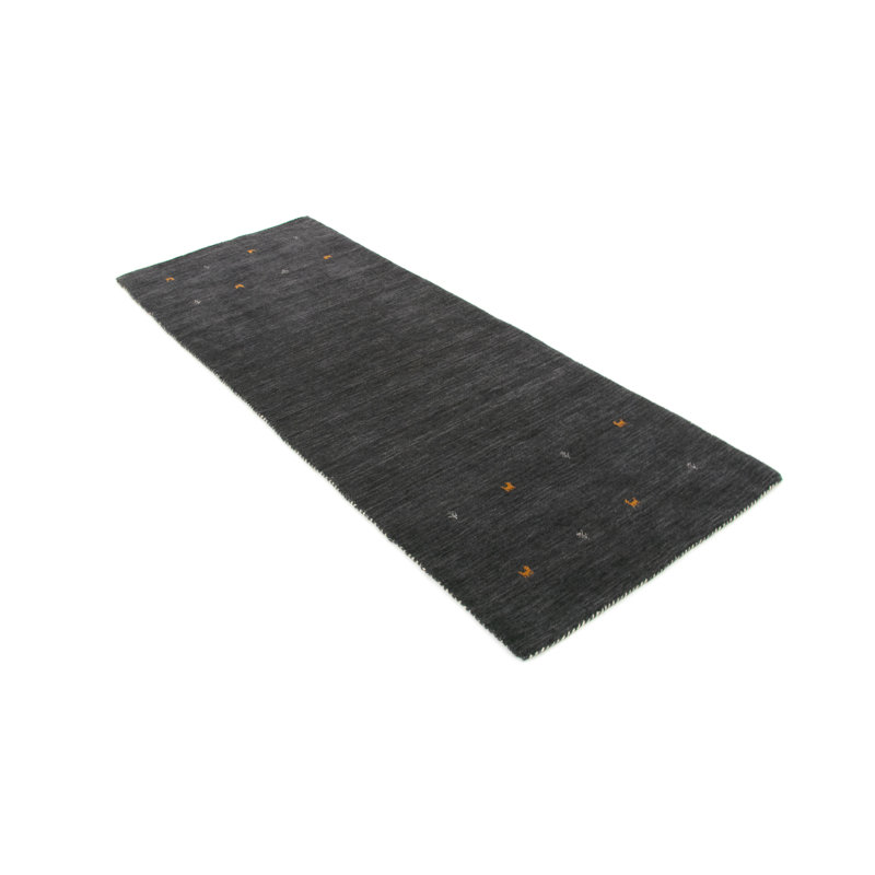 Handwoven Wool Gabbeh Uni Black Rug, Runner 80 x 300cm