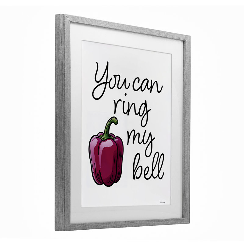 Ring My Bell Pepper, impression sous verre encadrée, design par Susan Ball, Cadre de ferme gris sous verre Farmhouse