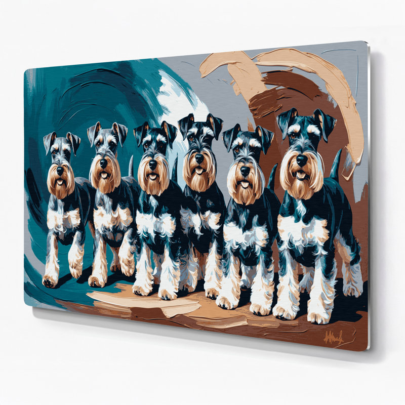 Chiens standard Schnauzer gris, art mural en métal, H 11 po x l 14 po