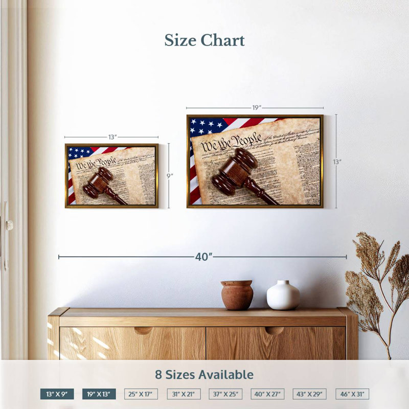 Constitution With Wooden Gavel, 19" X 13", Floating Frame Gold