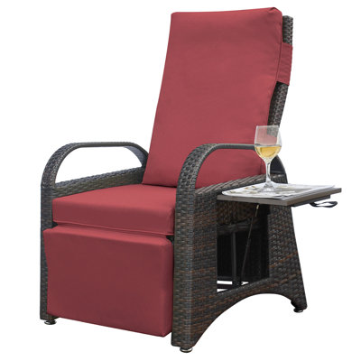 Fauteuil de jardin inclinable avec réglage à 2 boucles, coussin amovible et matériau protégé, fauteuil inclinable brun et rouge ajustable, tissé à la main, tissu aquatique