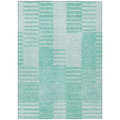 5' X 8' Teal Blue Aqua And Ivory Striped Washable Indoor Outdoor Area Rug