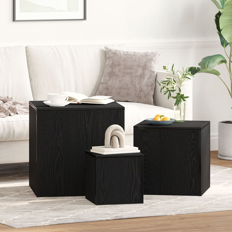 Side Table Engineered Wood Small Stackable 3 Piece Nest of Tables