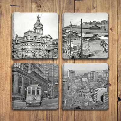 Historic Baltimore Stoneware Agate Ceramic Jute Leather Crystal Square Round 4 Piece Coaster Set