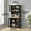 Armoire de cuisine autoportante de 72 pouces avec huche, grand comptoir, portes en verre, tablettes réglables, four à micro-ondes et station de café - noir