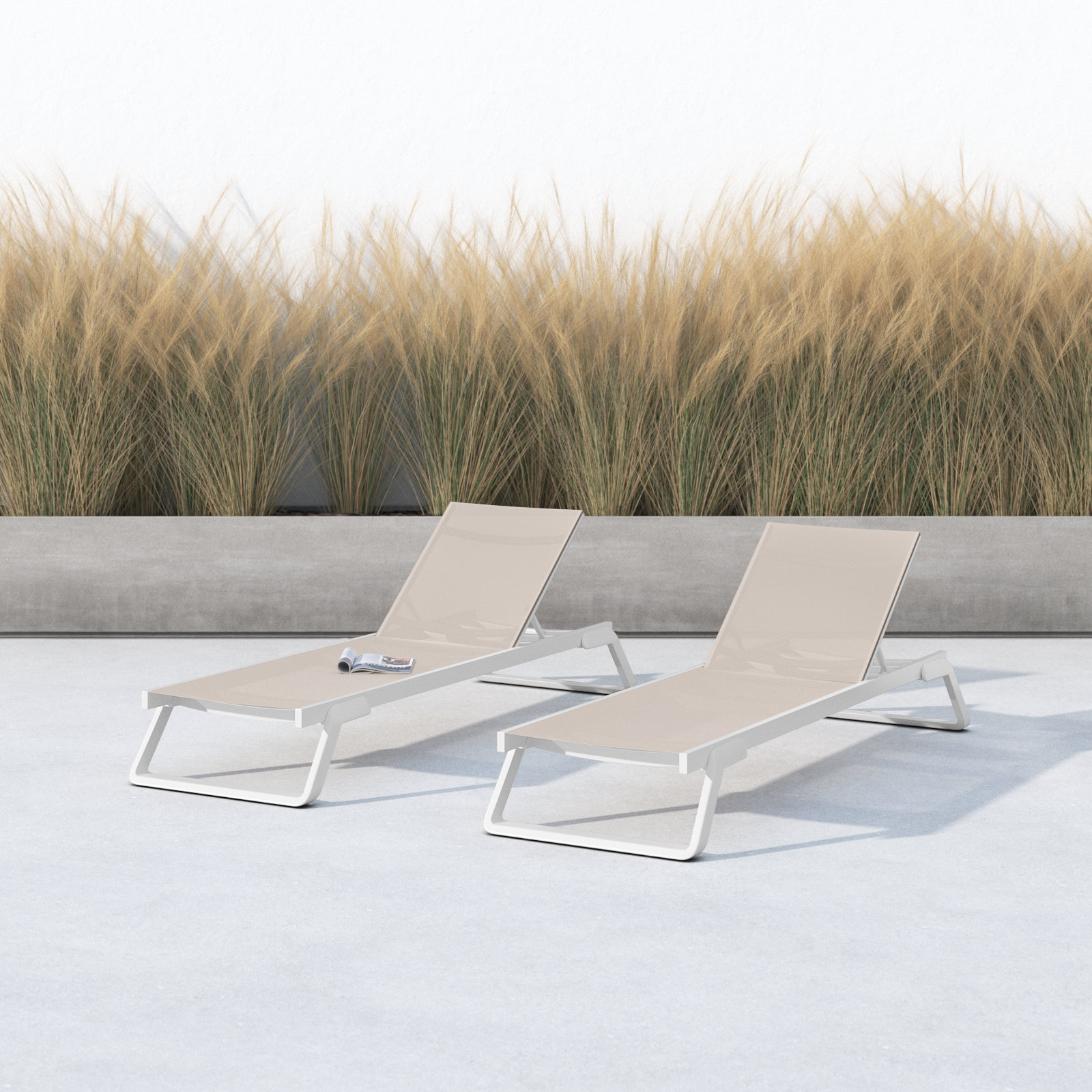 Holli 28.34'' Outdoor Chaise Lounge, White/Taupe