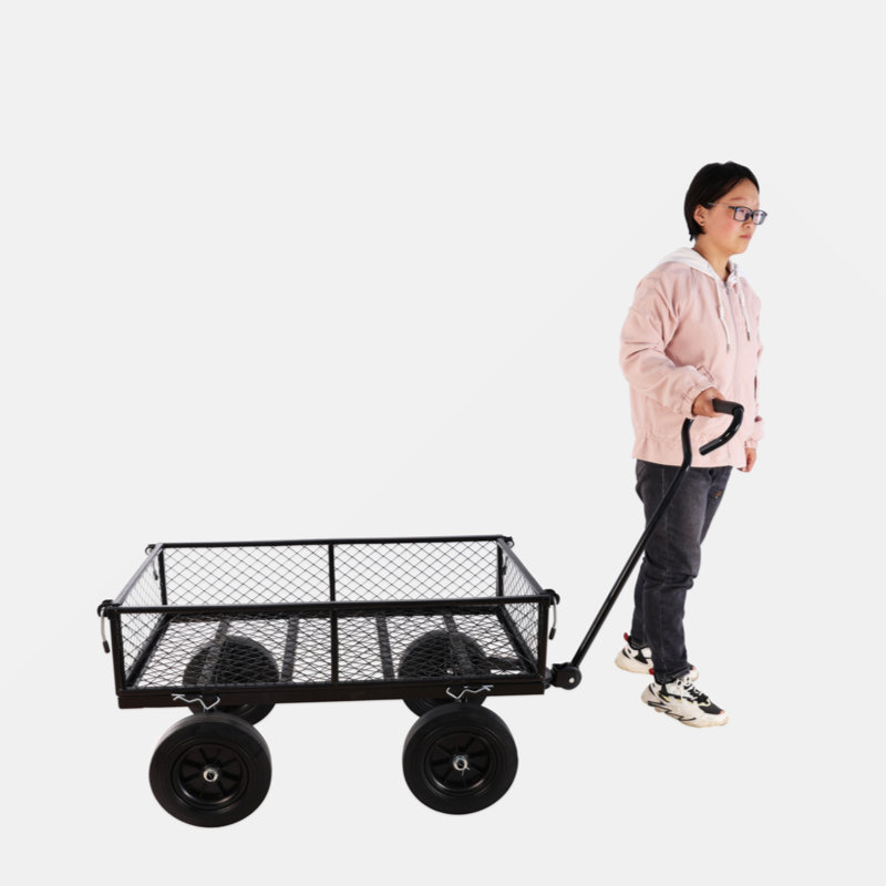 Black Solid Wheels Garden Cart Wagon for Outdoor Use