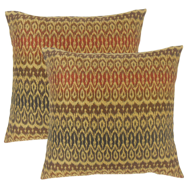 Tasmin Ikat Feather Reversible Throw Pillow, Brown