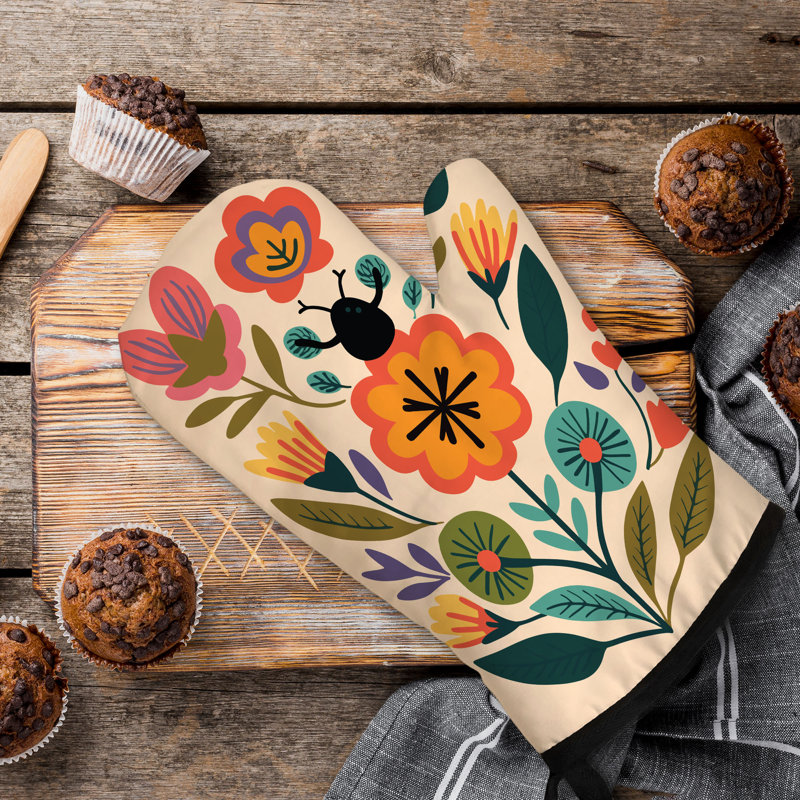 Abstract Buds Oven Mitt Cotton Twill