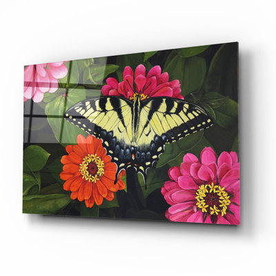  'Tiger Swallowtail On Zinnias' by Jim Brune Acrylic Glass Wall Art, 16" x 12"