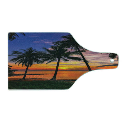 Ambesonne Tropical Tempered Glass Cutting Board Palm Trees Sunset View Multicolor