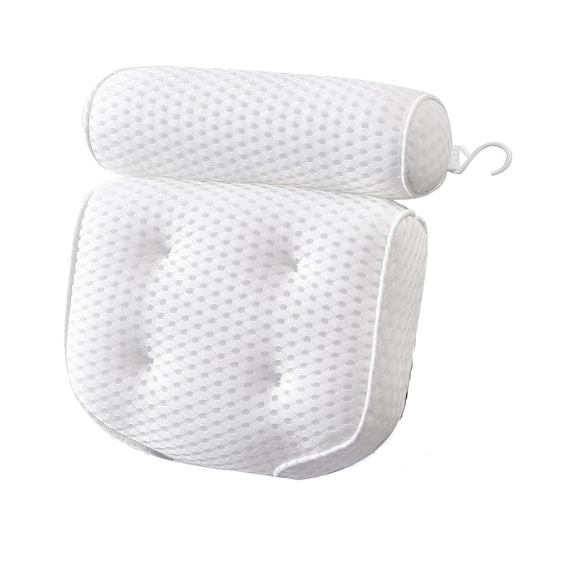 Oreillers de bain de luxe pour baignoire Soft Mesh avec 6 ventouses, blanc, Blanc