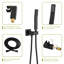 Douche de plafond de 12 pouces de style noir mat - bec de baignoire en cascade, pomme de douche carrée, douche à main, valve, installation simple et nettoyage facile