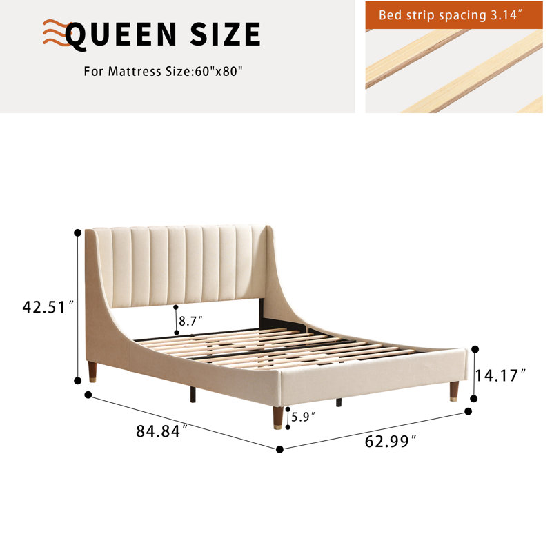Linvel Upholstered Wingback Platform Bed, Queen, Cream