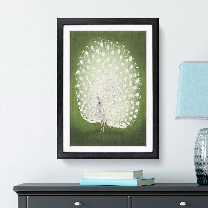 Peacock by Ohara Koson - Picture Frame Painting Print, Black Framed, 65cm H x 48cm W x 2cm D